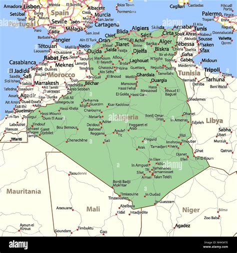 Map Of Algeria Shows Country Borders Place Names And Roads Labels In