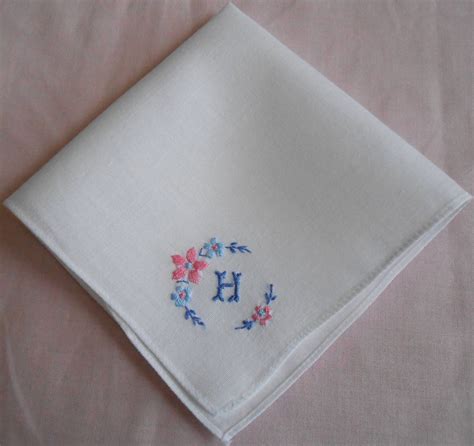 H Monogram Vintage White Wedding Hanky Embroidered Handkerchief
