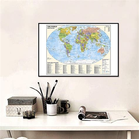 A2 Size The World Political Map High Denfetion Fine Canvas Wall Map