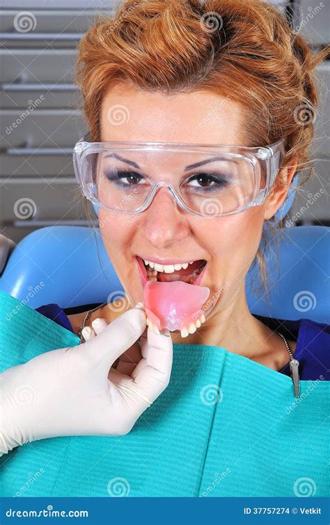 Dentist Puts Denture Stock Images Image 37757274