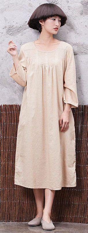 Simple Nude Linen Quilting Dresses Wrinkled Robe Summer Dress Loose