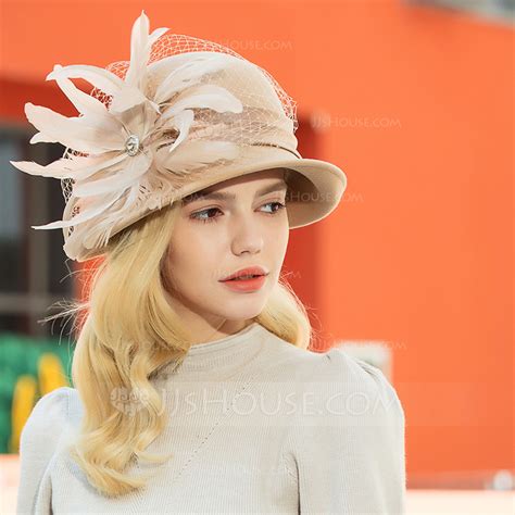 ladies classic elegant simple wool net yarn with feather bowler cloche hat 196192286 jj s house