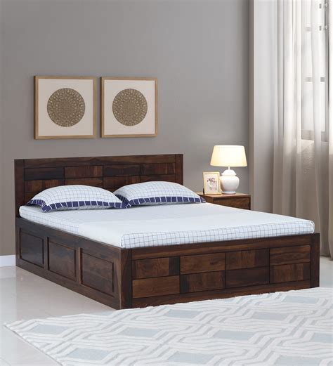 Buy Quartz Sheesham Wood Queen Size Bed With Box Storage In Provincial Teak Finish At 20 Off By