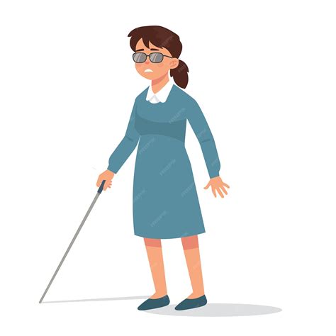 Premium Vector Blind Young Girl With Stick