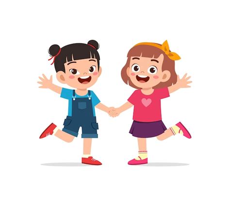 Premium Vector Cute Little Kid Girl Do Hand Shake With Her Friend