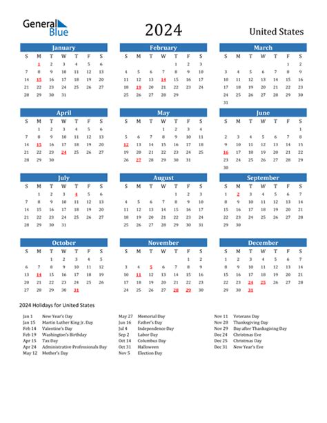 2024 Printable Calendar With Holidays Usa Pdf Download Traci Ardenia