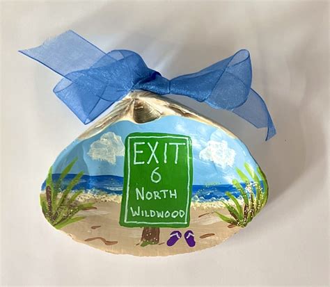Exit North Wildwood Hand Painted Shell Ornament Winterwood Gift