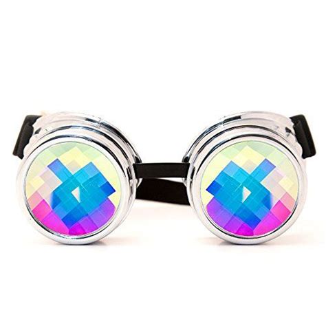 Glofx Chrome Padded Kaleidoscope Goggles Bug Eye Lens Silver Frame Rave Silver Frame