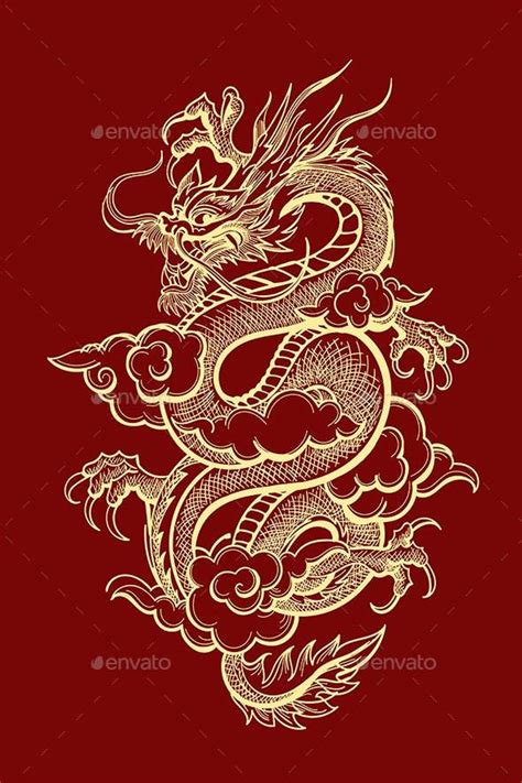 Traditional Chinese Dragon Illustration Японские татуировки дракона