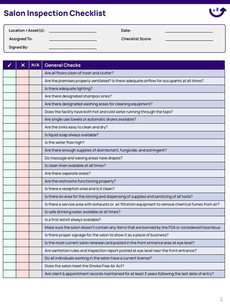 Salon Inspection Checklist Xenia Templates