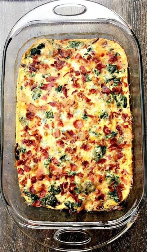 Keto Low Carb Bacon Egg And Spinach Breakfast Casserole Topfoodclub