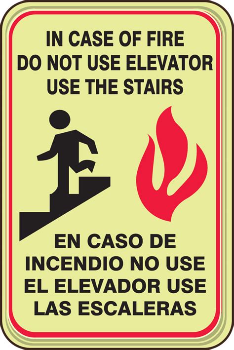 In Case Of Fire Do Not Use Elevator Use Stairs Glow Sign Sbpar750