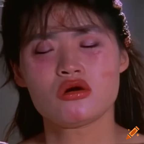 asian woman fighter with bruised face and dizzy expression from 80s movie on craiyon