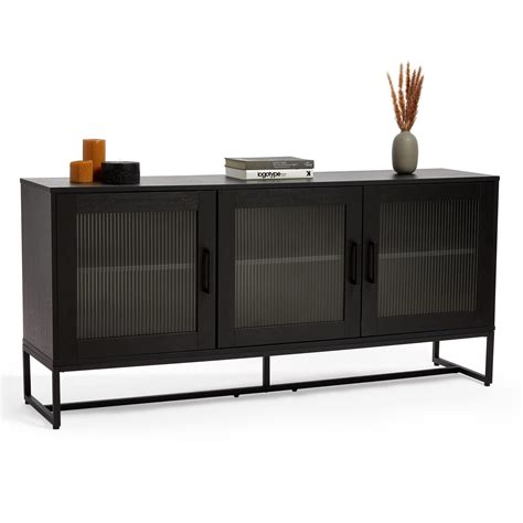 Buy Spinningfield 3 Door Sideboard Fluted Glass Front Sideboard Unit Wide Black Buffet