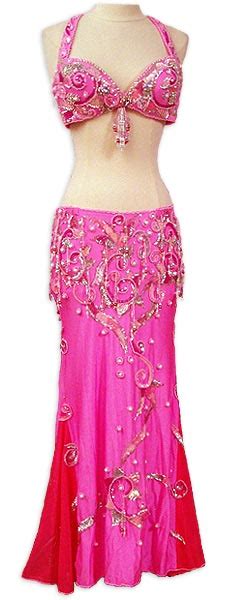pink bra and skirt belly dance costume at