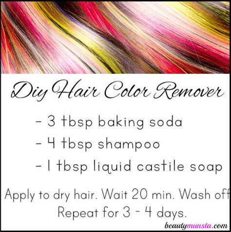 A mixture of dandruff shampoo and baking soda should be strong enough to help lift your hair dye, without drying out your strands. DIY Hair Color Remover with Baking Soda - beautymunsta