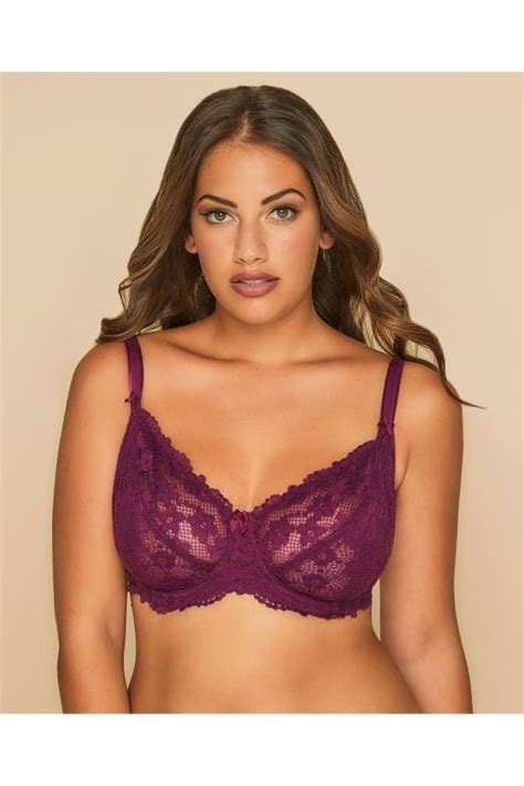 Dark Purple Stretch Lace Non Padded Underwired Bra Yours Clothing