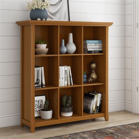Simpli Home Acadian 9 Cubby Solid Wood Bookcase In Light Golden Brown