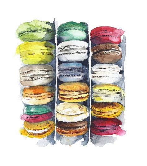 Watercolor Original Art Macarons 11x10 Kitchen Decor By Yuliashe