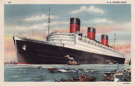 Ss Queen Mary Postmark 1937 Queen Mary Postcard Ocean
