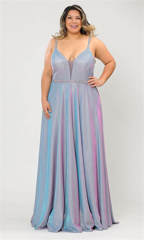 Long Glitter Plus Size Metallic Prom Dress Promgirl
