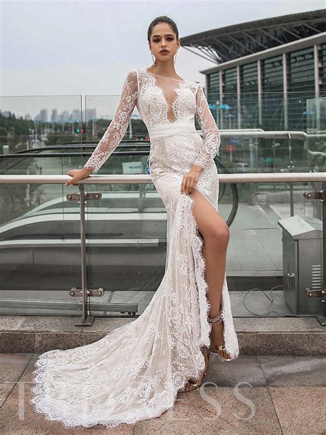 Mermaid Sashes Long Sleeves Lace Wedding Dress 2020