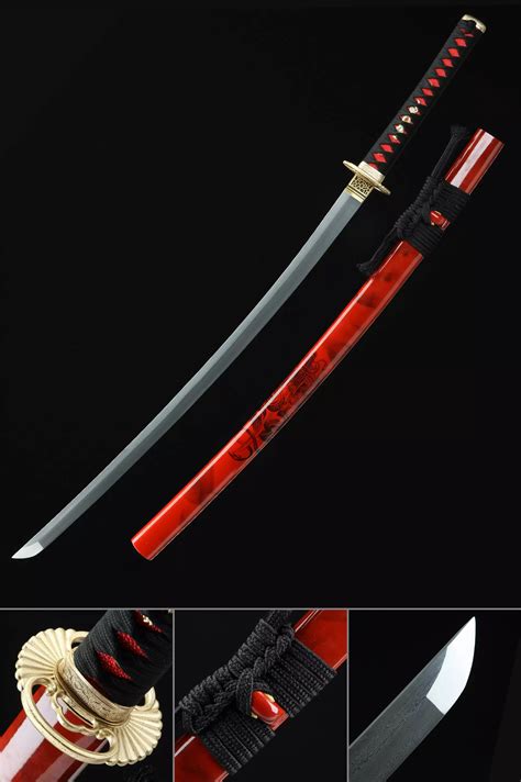 Red Katana Handmade Japanese Katana Sword Pattern Steel With Red