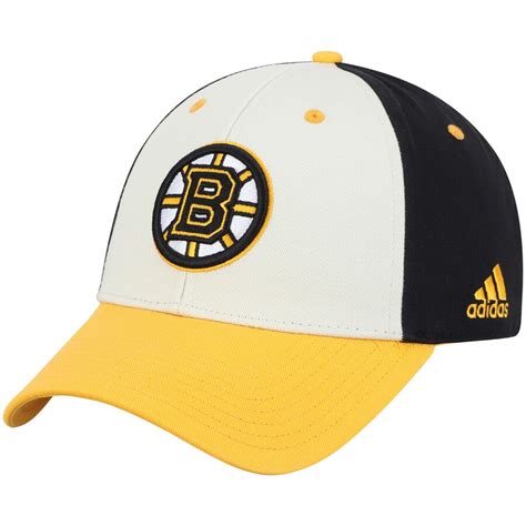 Mens Boston Bruins Adidas Whitegold Three Tone Logo Snapback Hat