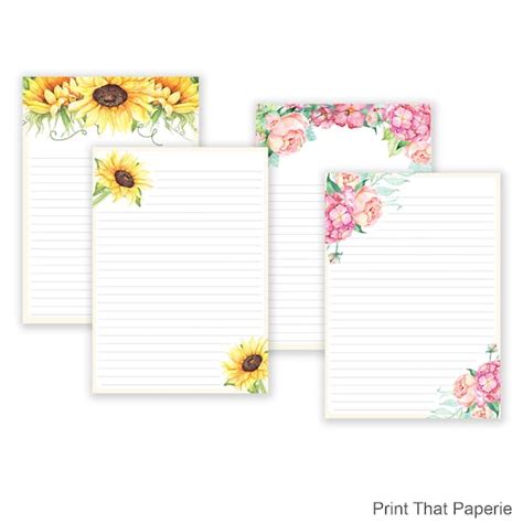 Floral Printable Writing Paper Stationary Paper Flower Etsy