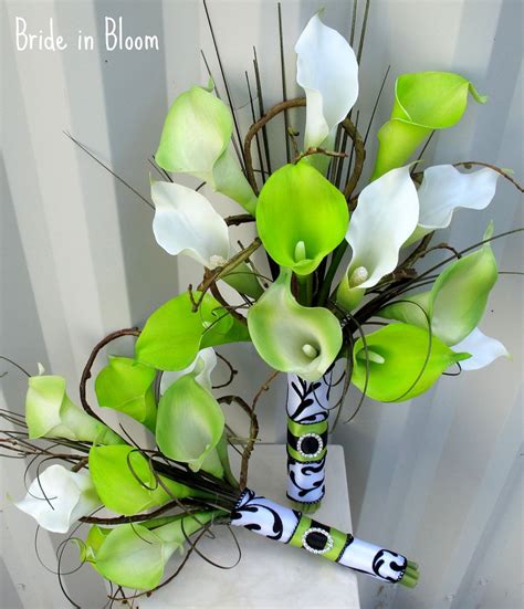 wedding bouquet real touch calla lily lime green white damask etsy lime green weddings