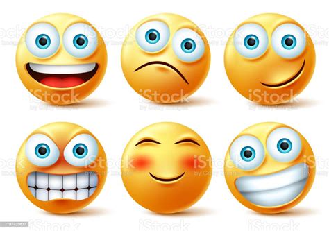 Smileys Emojis Och Emoticons Face Vector Set Smiley Emoji Söta Ansikten