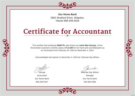 Free Salary Certificate For Accountant Template In Adobe Photoshop