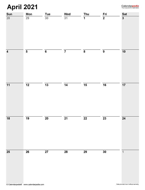 April 2021 Calendar Templates For Word Excel And Pdf
