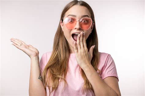 Excited Awesome Girl Has Known Shocking Interesting Information Stock