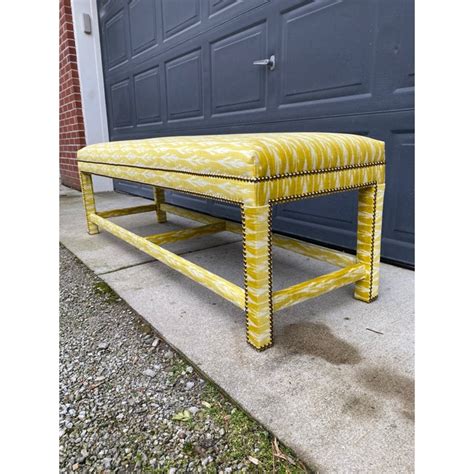 Late 20th Century Vintage Custom Upholstered Parson Bench In Pierre