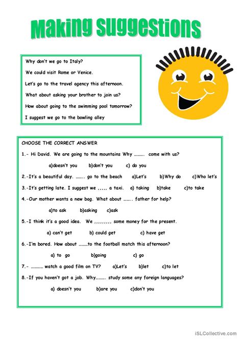 Making Suggestions Giving Opinions English Esl Worksheets Pdf And Doc