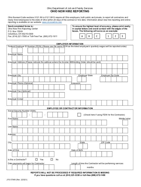 Ohio New Hire Reporting 2021 2024 Form Fill Out And Sign Printable