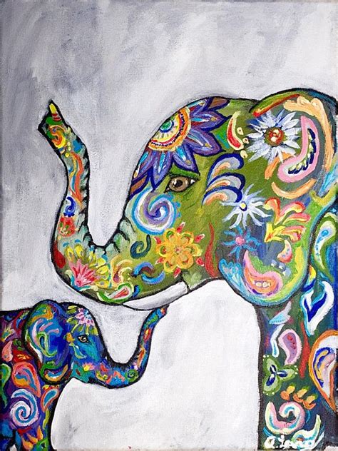 Colorful Elephant Original Canvas Painting 12x16 Acrylic Elephant