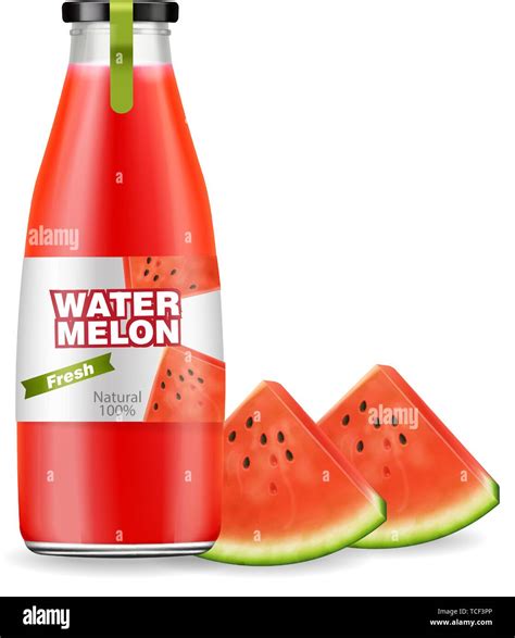 Watermelon Juice Bottle Vector Realistic Product Placement Label