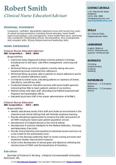 Clinical Nurse Educator Resume Samples Qwikresume