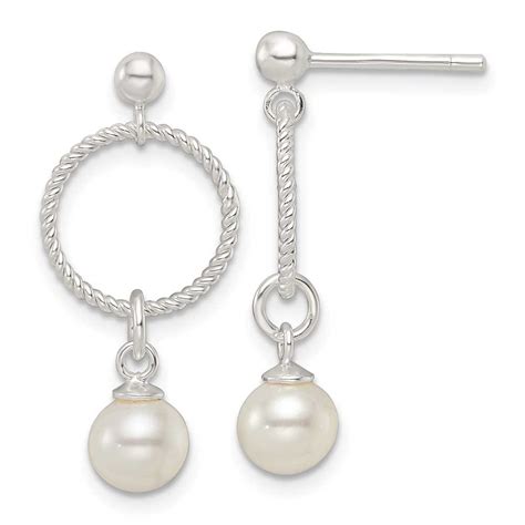 Sterling Silver Polished Glass Pearl Dangle Post Earrings Precious