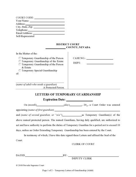 40 Printable Temporary Guardianship Forms All States