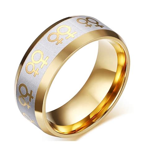 Gay Pride Ring For Women Lesbian Wedding Jewelry Double Female Symbol 