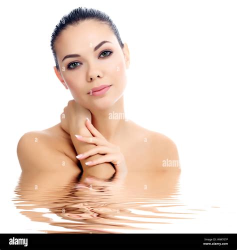 Beautiful Female With Clean Fresh Skin White Background Stock Photo
