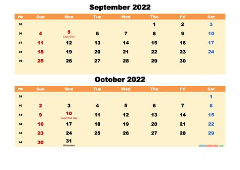 September And October Calendar 2022 Printable Word Pdf Free