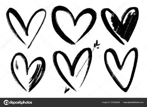 Vector Collections Of Hand Drawn Grunge Valentine Hearts Isolated On