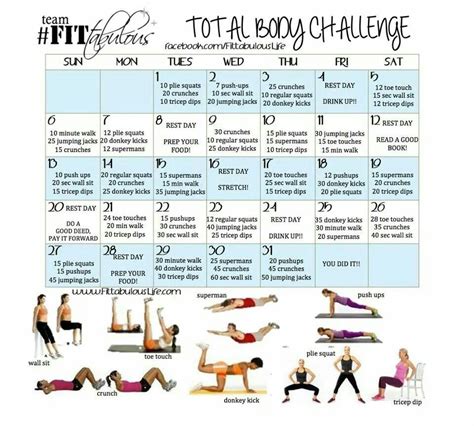 30 Day Total Body Challenge Workout Challenge Beginner Workout Body Challenge