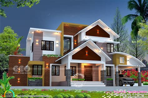 2689 Sq Ft 4 Bedroom Mixed Roof House Plan Kerala Home Design And