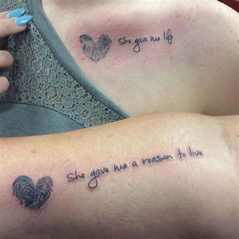 Wonderful Lettering Mother Daughter Tattoos With Fingerprint Mother
