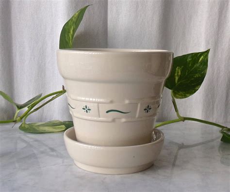 Vintage Longaberger Flower Pot and Saucer Woven Traditions Stoneware